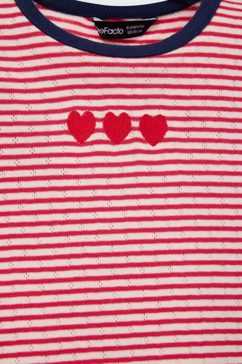 DeFacto Pink BabyGirl Baby Girl Crew Neck Striped Long Sleeve T-Shirt Casual - Image 4